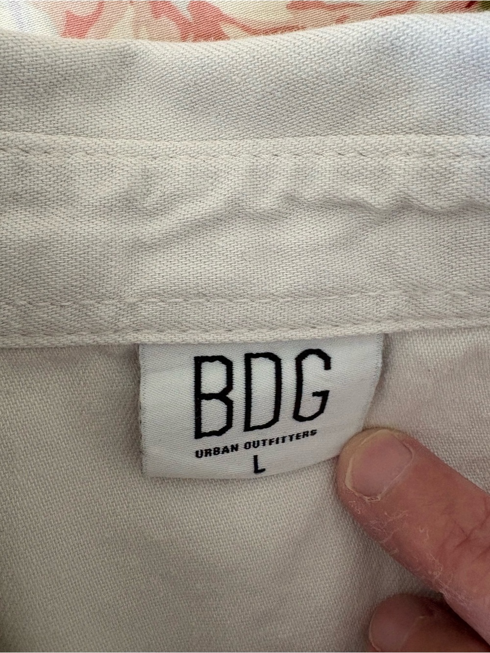 BDG Urban Outfitters White Button-Down Shirt with Black Tie-Dye Bands - Picture 3 of 3